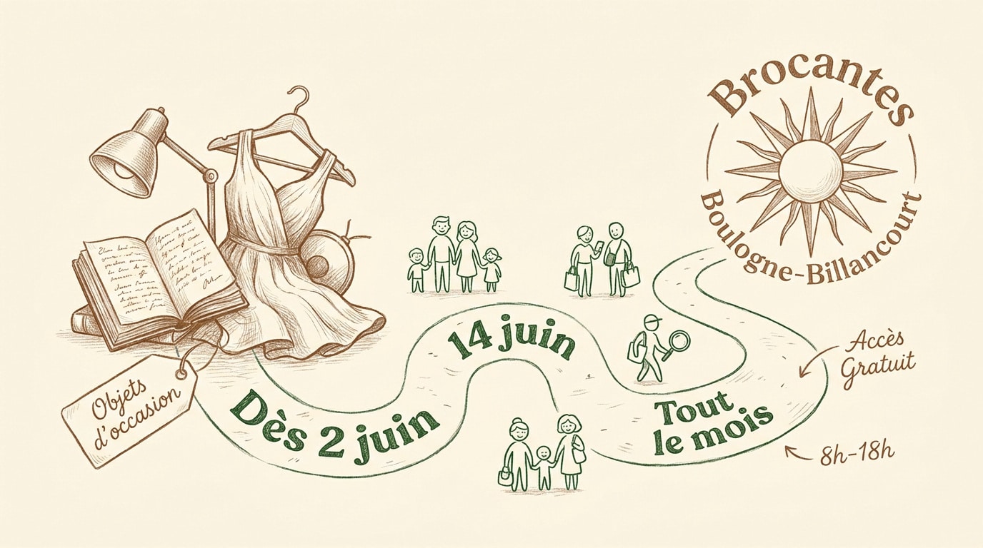 Parcours des brocantes à Boulogne-Billancourt en juin