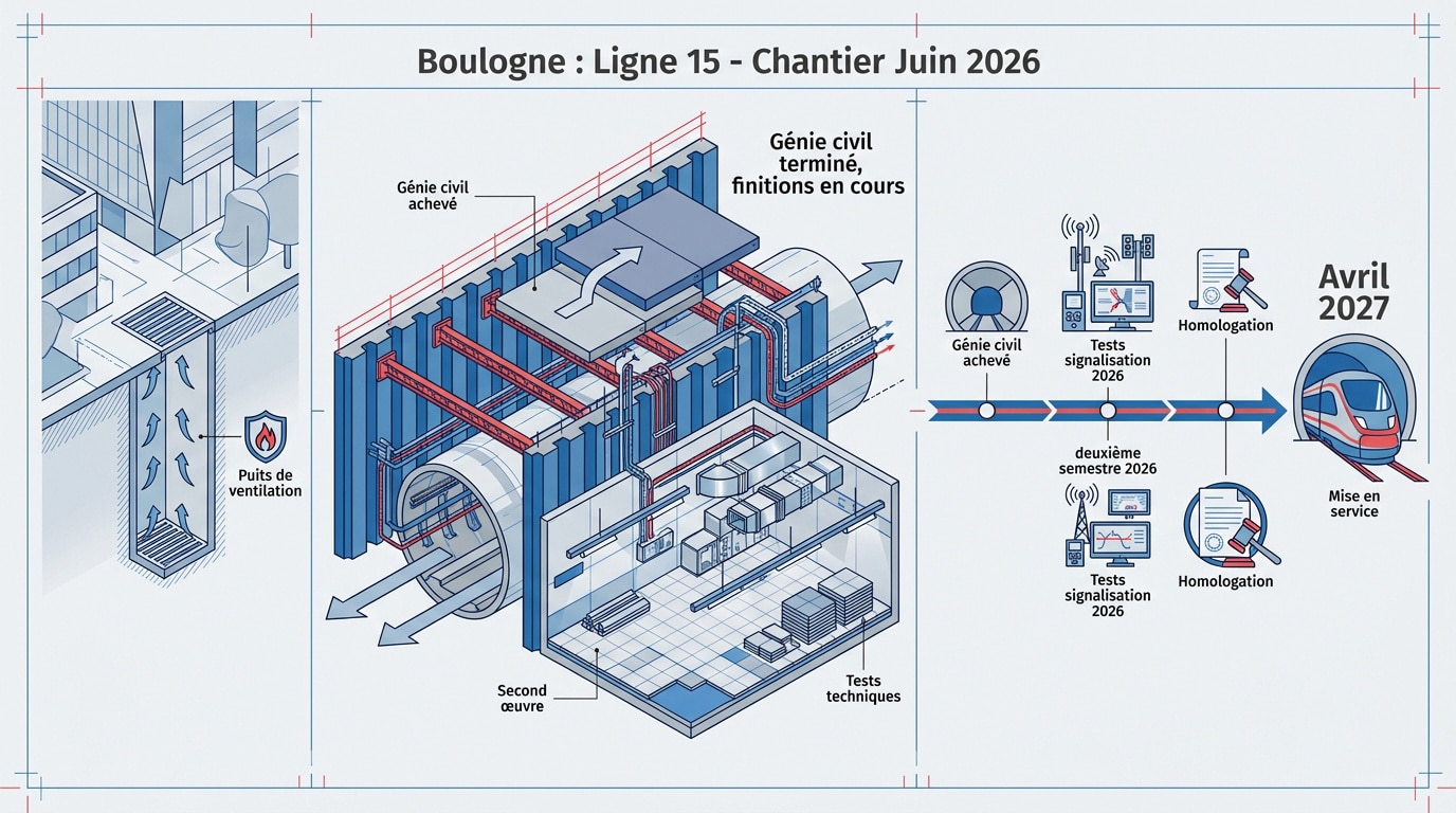 Chantier de la ligne 15 à Boulogne-Billancourt en phase de finitions
