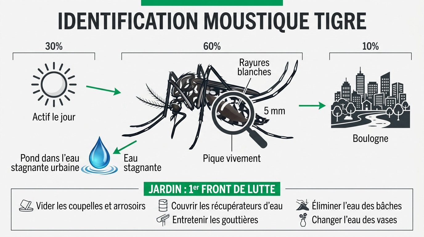 Caractéristiques visuelles pour identifier le moustique tigre à Boulogne