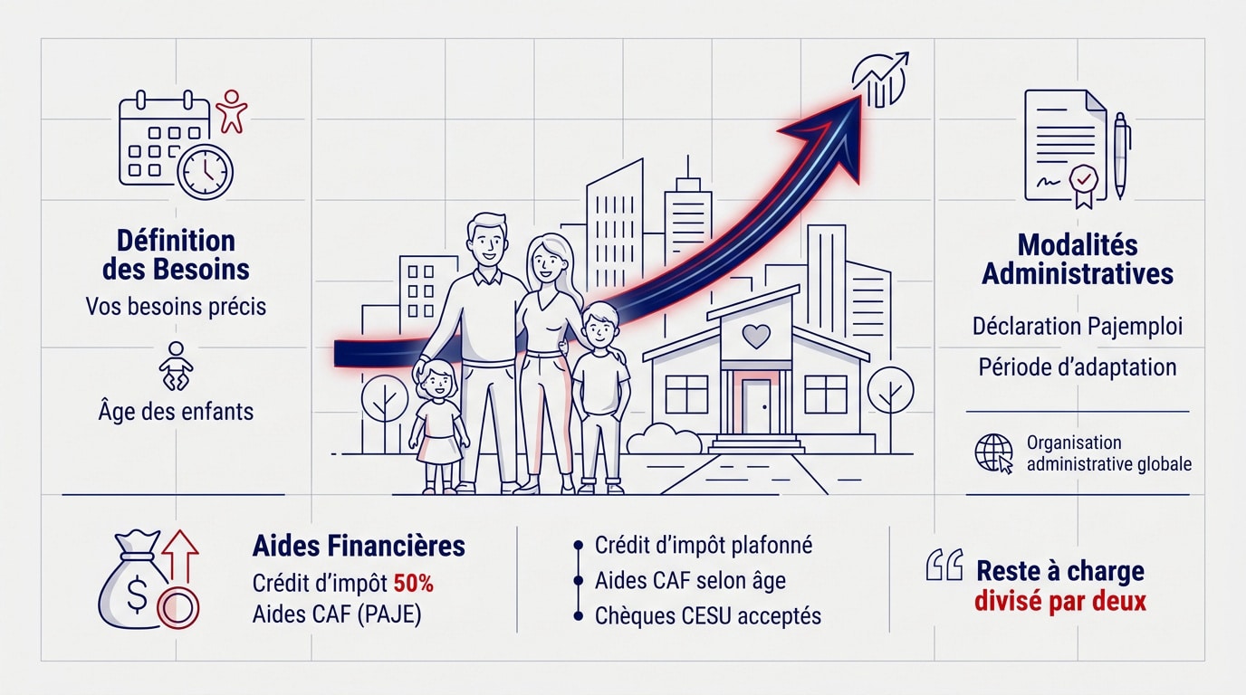 Infographie récapitulative des aides financières et démarches pour la garde d'enfants à Boulogne-Billancourt