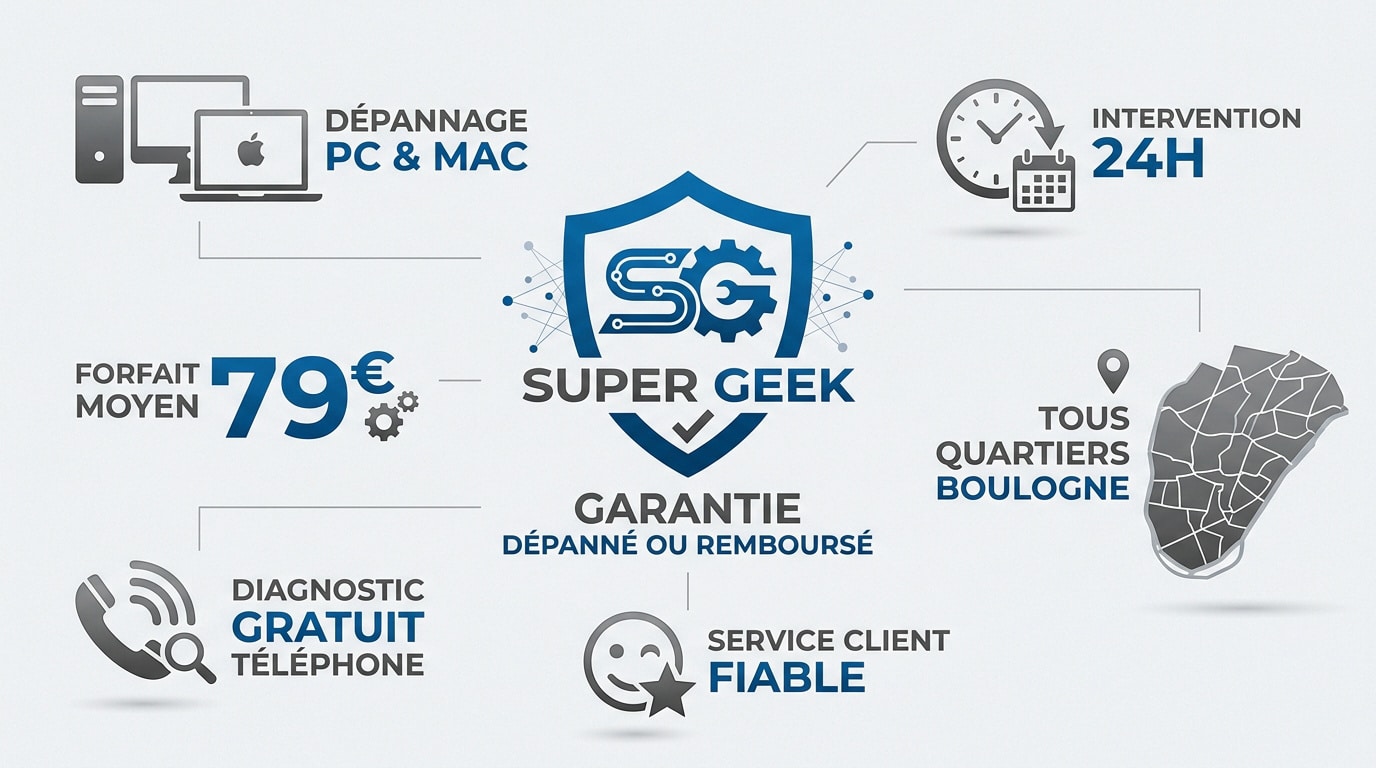 Technicien Super Geek effectuant un dépannage informatique à distance pour un client à Boulogne-Billancourt