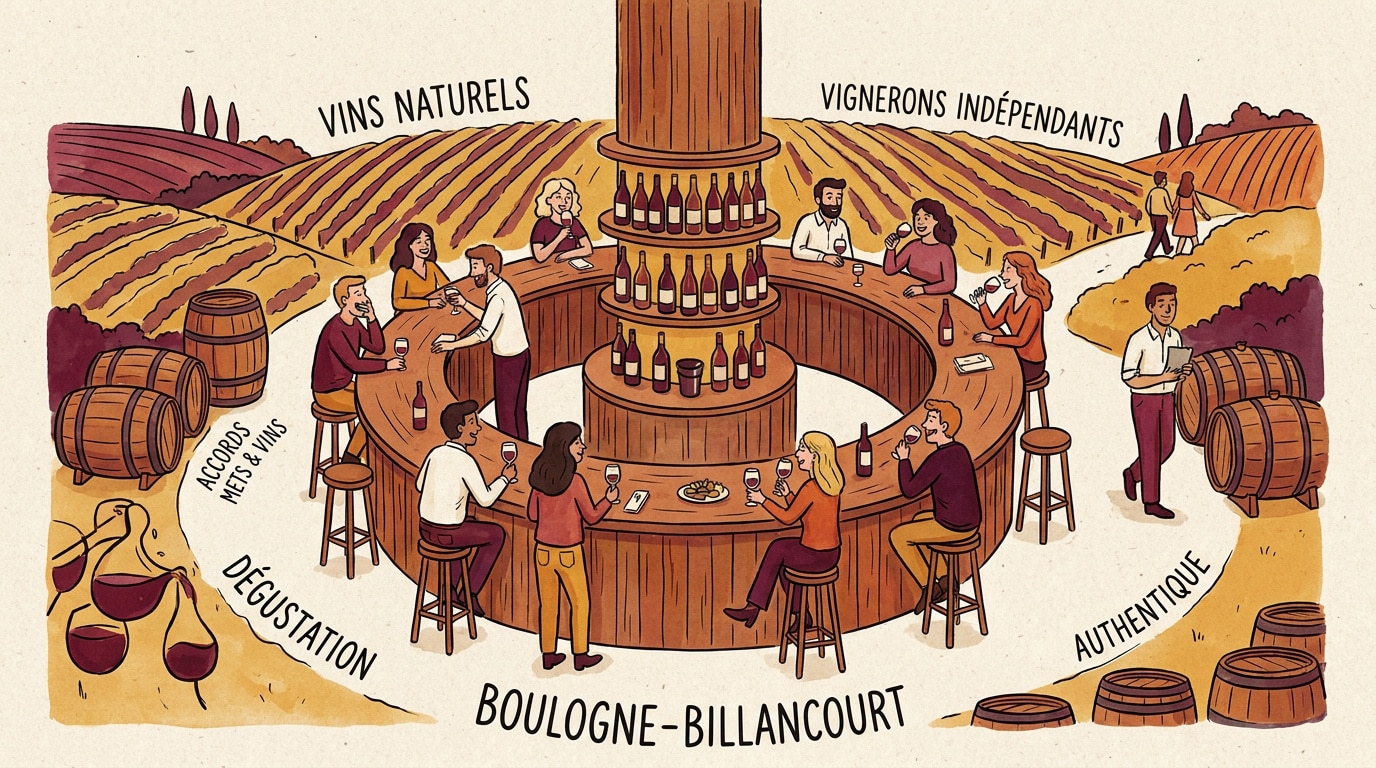 Intérieur d'une cave à vin élégante à Boulogne-Billancourt avec des étagères en bois remplies de bouteilles de vin sélectionnées
