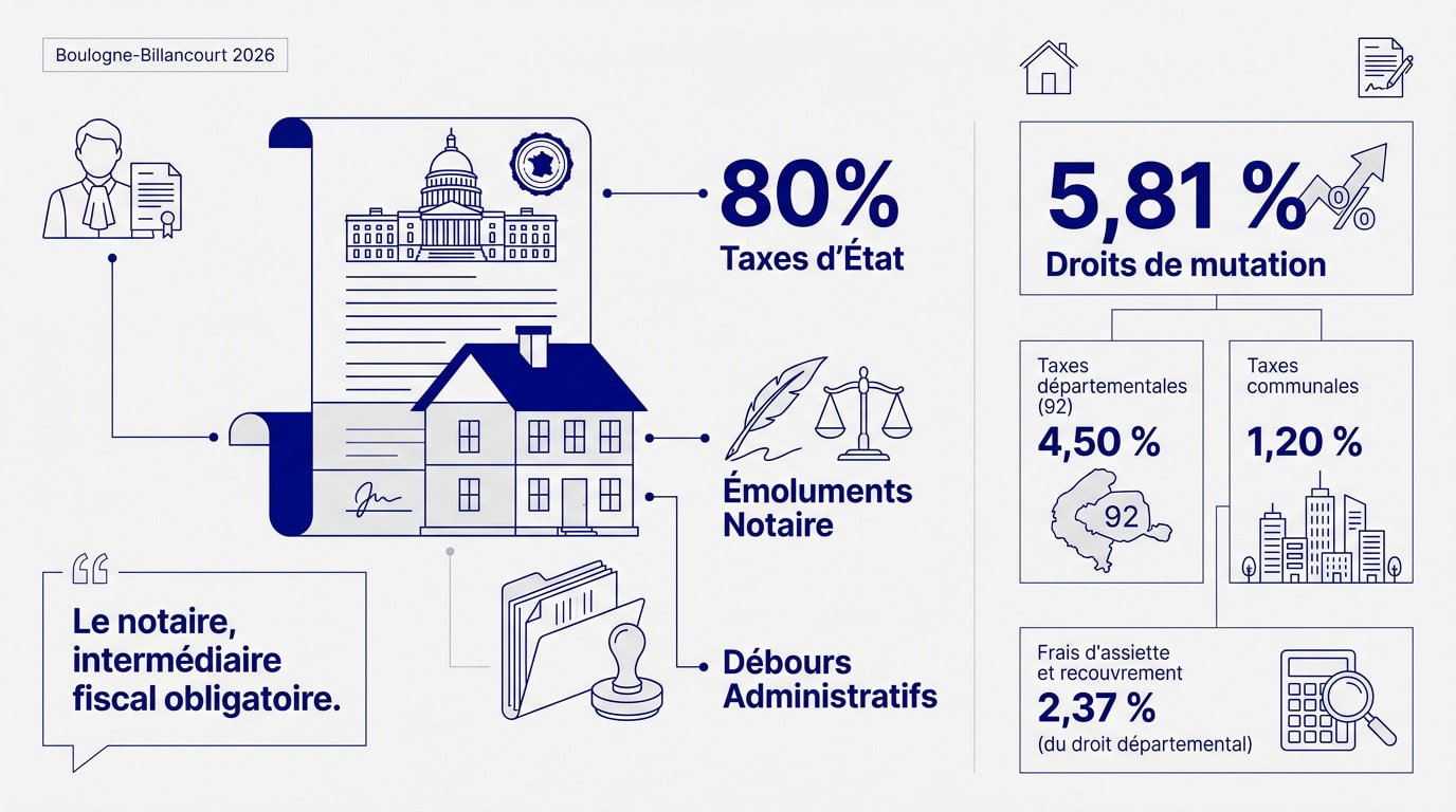 Répartition des frais de notaire entre taxes d'État et émoluments