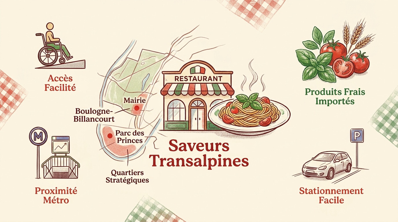 Carte stylisée des restaurants italiens à Boulogne-Billancourt